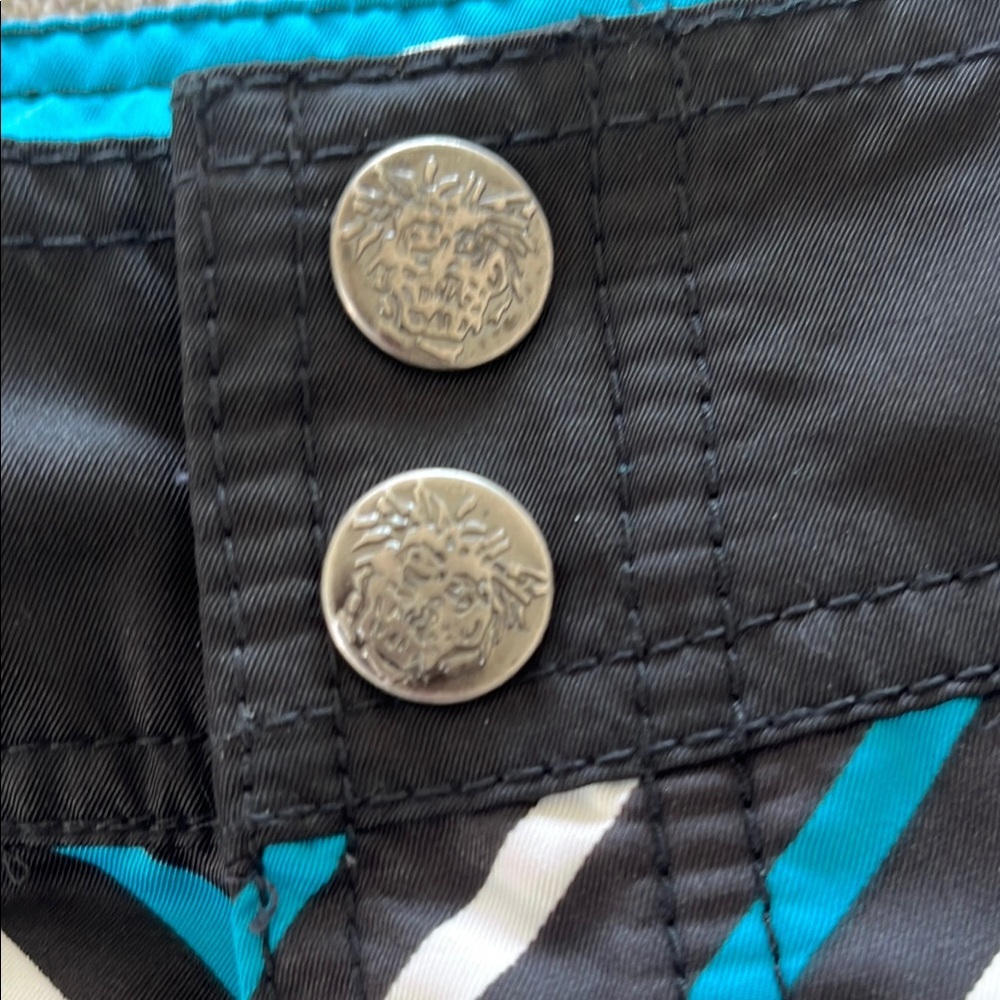 Quiksilver Black White and Blue Teal Striped Boardshorts - Picture 3 of 8